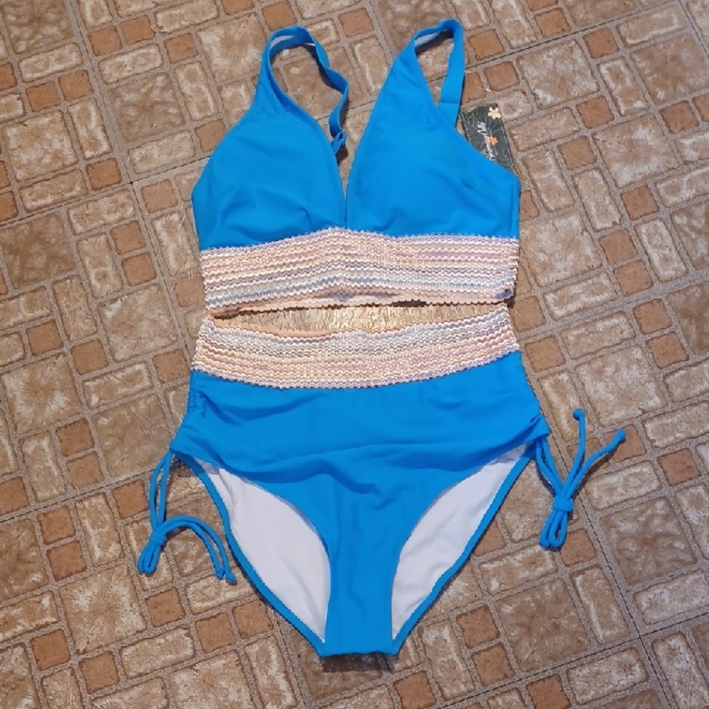 Blue and Gold Women's Bikini Blooming Jelly Size Medium